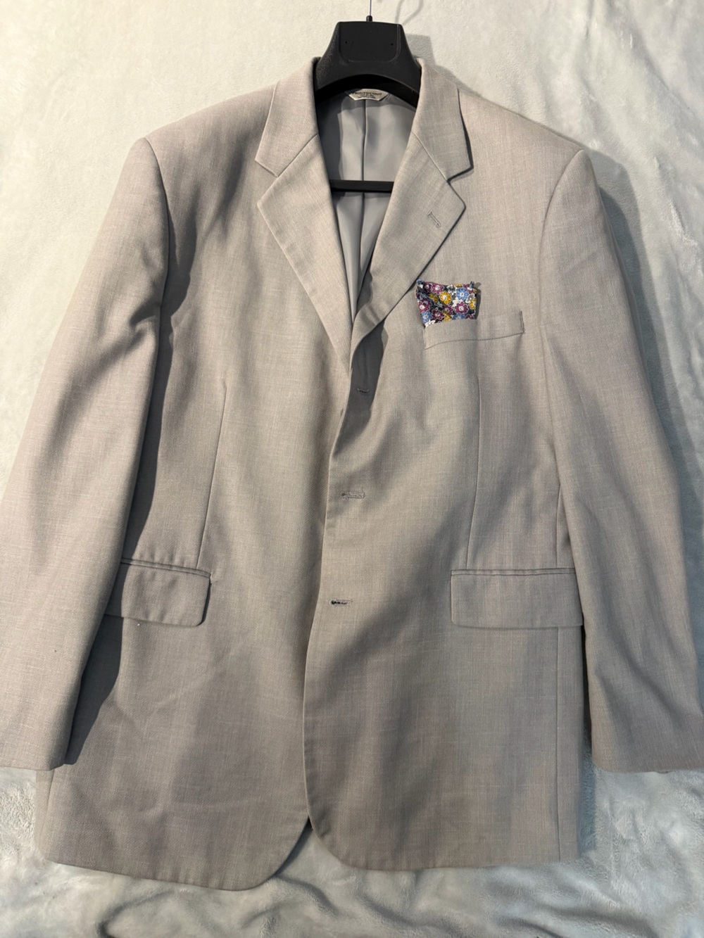 Pronto Uomo Light Gray Men's Blazer with Patterned Pocket Square